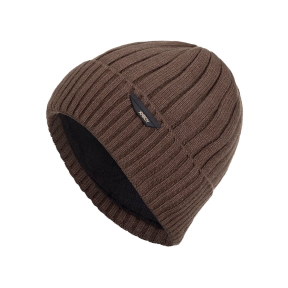 Mens Plush Lined Winter Beanie Sport Style Solid Striped Warm Hat Soft Outdoor Knitted Cap for Couples in Cold Weather