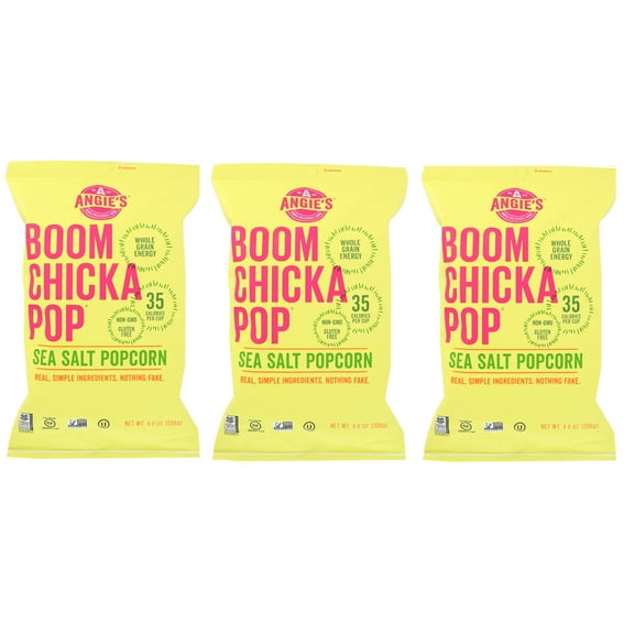 Angie's BoomChickaPop Sea Salt Popcorn, Pre-Popped Popcorn, 4.8 Oz pack of 3 bags