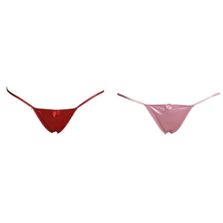 Lojoutye 2 Pack(Red 1PCS & Pink 1PCS) Multipack for Women Plus Size Womens Lady Sexy-Lace Briefs Knickers Thongs Side Tie Womens Bodysuit Panties Underwear