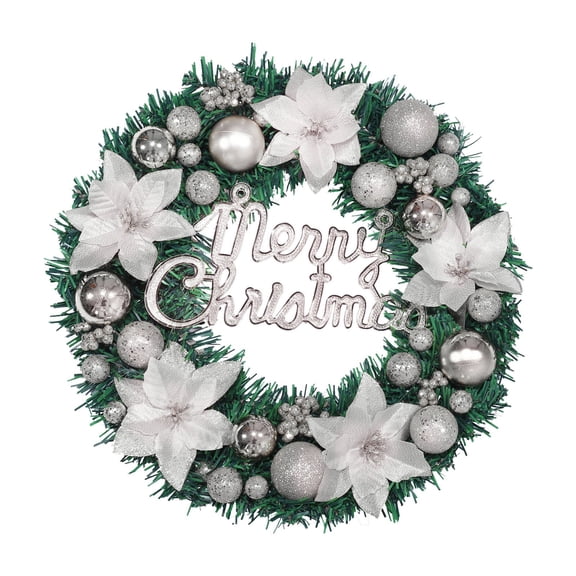 Artificial Christmas Wreath with Flowers and Balls, Pre-Decorated Xmas Wreath for Front Door, Wall, and Holiday Party, Indoor Outdoor Winter Decoration