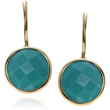 Brinley Co. Women's CZ 14kt Gold-Plated Sterling Silver Circle Dangle Earrings, Turquoise