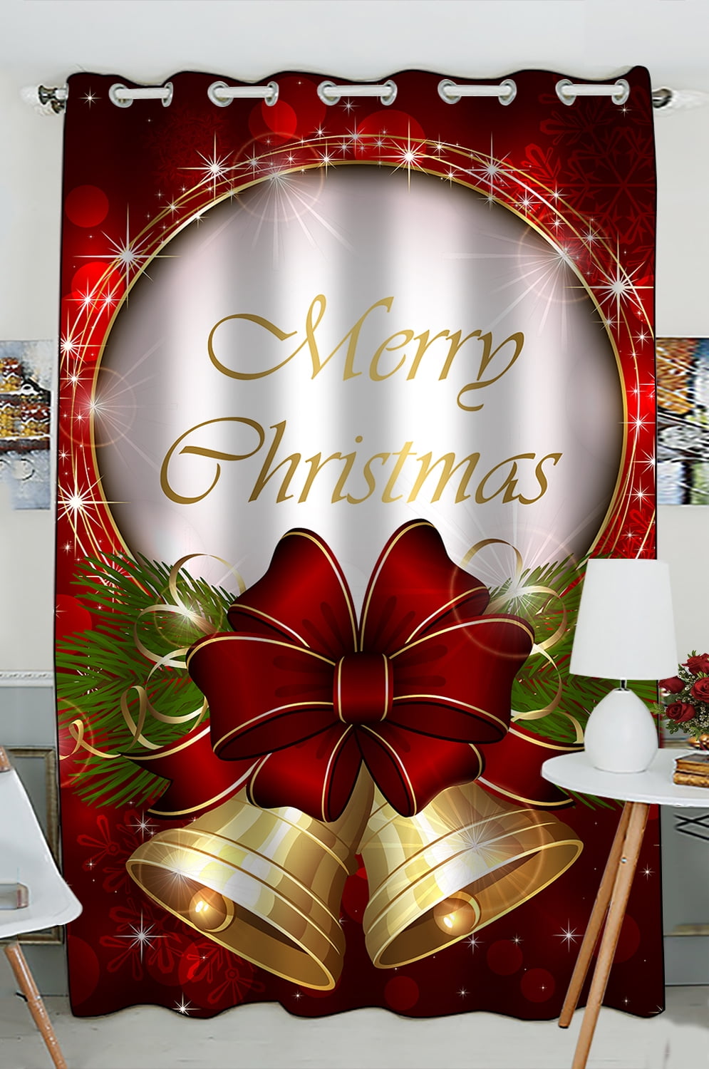 GCKG Merry Christmas Window Curtain,Merry Christmas Grommet Blackout