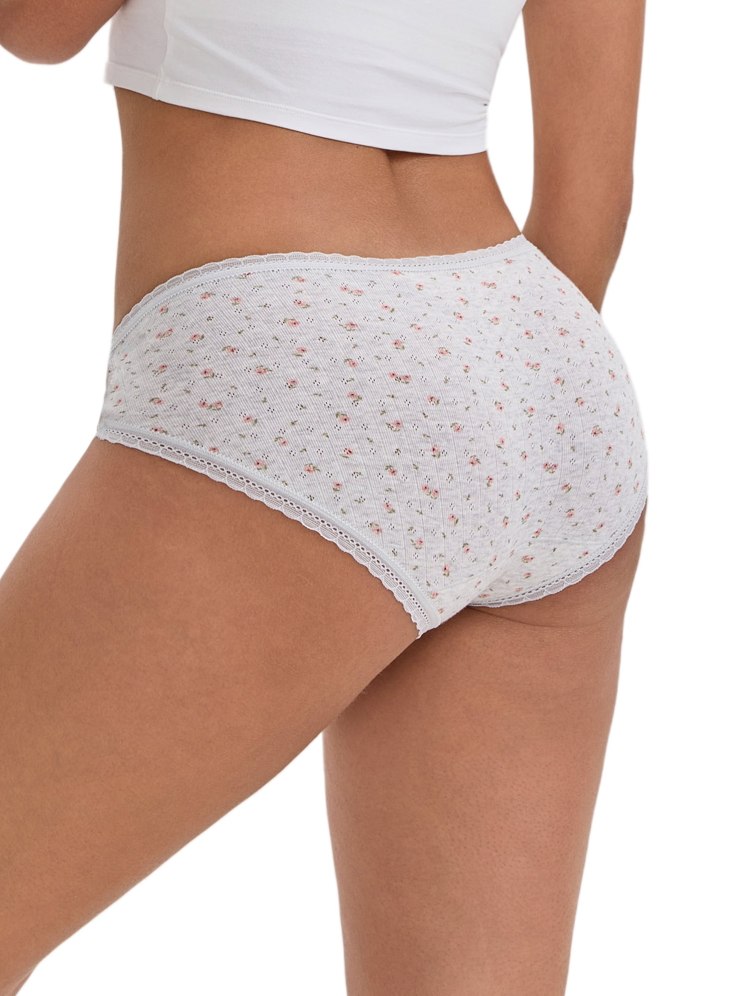 DARING DIVA Women's Floral Low Waisted Full Coverage Cotton Briefs L Light Gray
