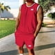 thumbnail image 5 of Conjuntos de 2 piezas para hombre de Cagnkofi, chándales deportivos de verano para entrenamiento, camisetas sin mangas con cuello redondo y pantalones cortos, 5 of 5
