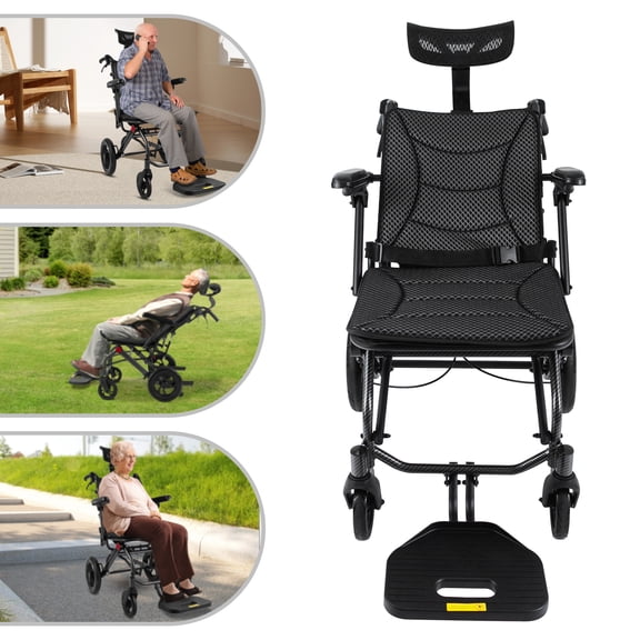 ChicHomey Foldable Adult Reclining Wheelchair,Adjustable Backrest 90°-175°,with Headrest ,286.6 lbs Capacity,for the elderly,and other groups with limited mobility.