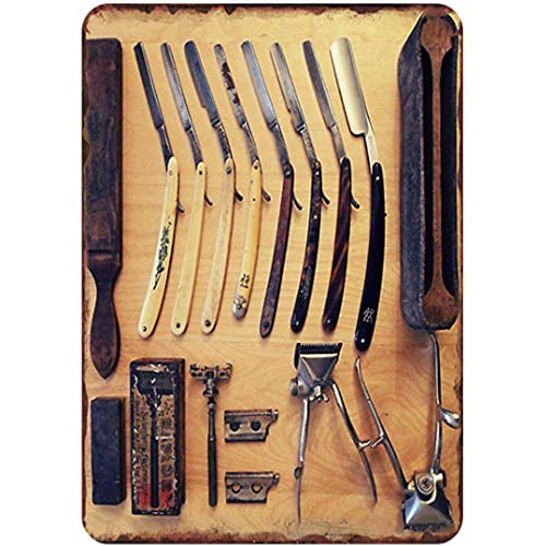 Original Retro Design Barber Tools Tin Metal Signs Wall Art|Thick Tinplate Print Poster Wall Decoration for Barber Shop