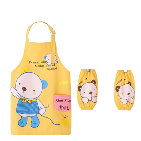 

Grandest Birch 3Pcs/Set Kids Apron Cartoon Animal Print Wasterproof Breathable Children Baking Apron with Sleeves for Christmas Gi