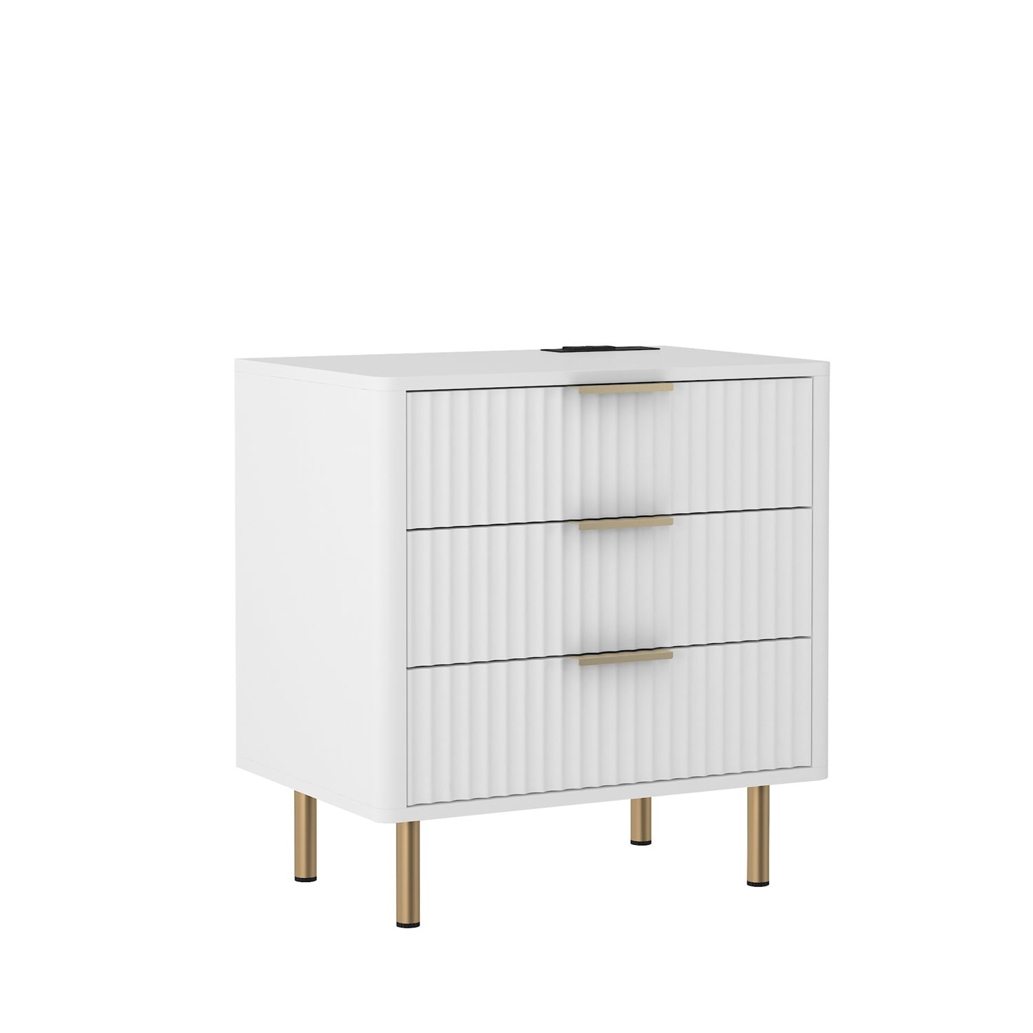 Hommoo Nightstand with Charging Station, Modern Nightstand with Night Light and Storage, for Bedroom, White
