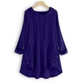 thumbnail image 4 of HAiming Women's Long Sleeve Hooded Trendy Button Round Neck Cotton Linen T-Shirt Plus Size Casual Loose Tunic Blouse, 4 of 7