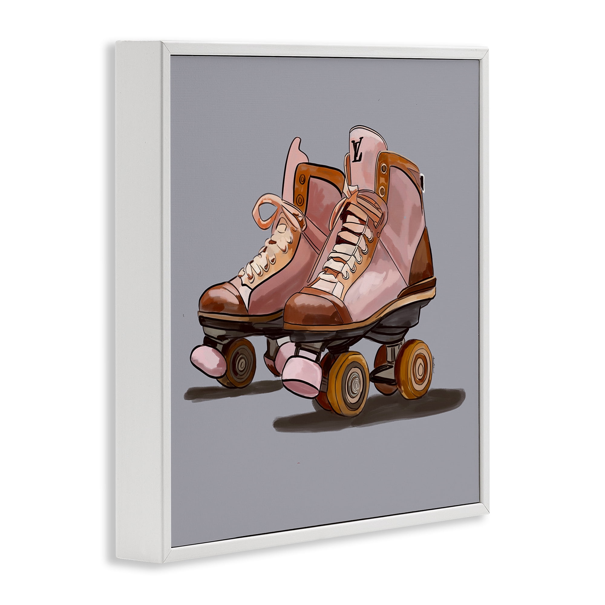 Stupell Industries Roller Skates on Grey Sports Painting White Framed Art Print Wall Art, 17 x 17