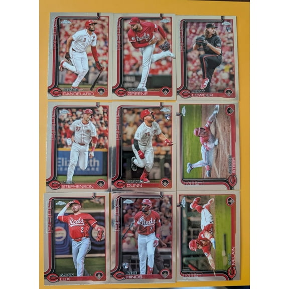 2025 Topps Chrome Baseball Team Set 9 Cards Cincinnati Reds Lowder RC Hinds
