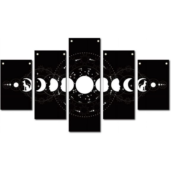 5 Pieces Canvas Wall Art Moon Phase Prints Oxford Cloth Astronomy Satellite Change Hanging Wall Decor Modern Artwork Painting for Home Office LivingRoom Gallery Unframed 53 x 29.5 Inch for DIY