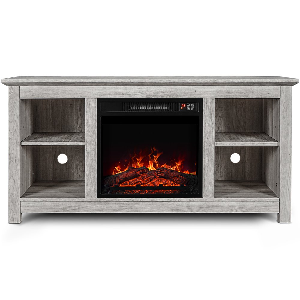BELLEZE 50" Wood TV Console With Electric Fireplace for TV's up to 55