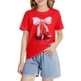 thumbnail image 4 of CPNG Girls Summer T-shirt Bow Cherry Print Loose Casual Stylish Crewneck Short Sleeve Cool Sports Top(Red,4-5 Years), 4 of 8
