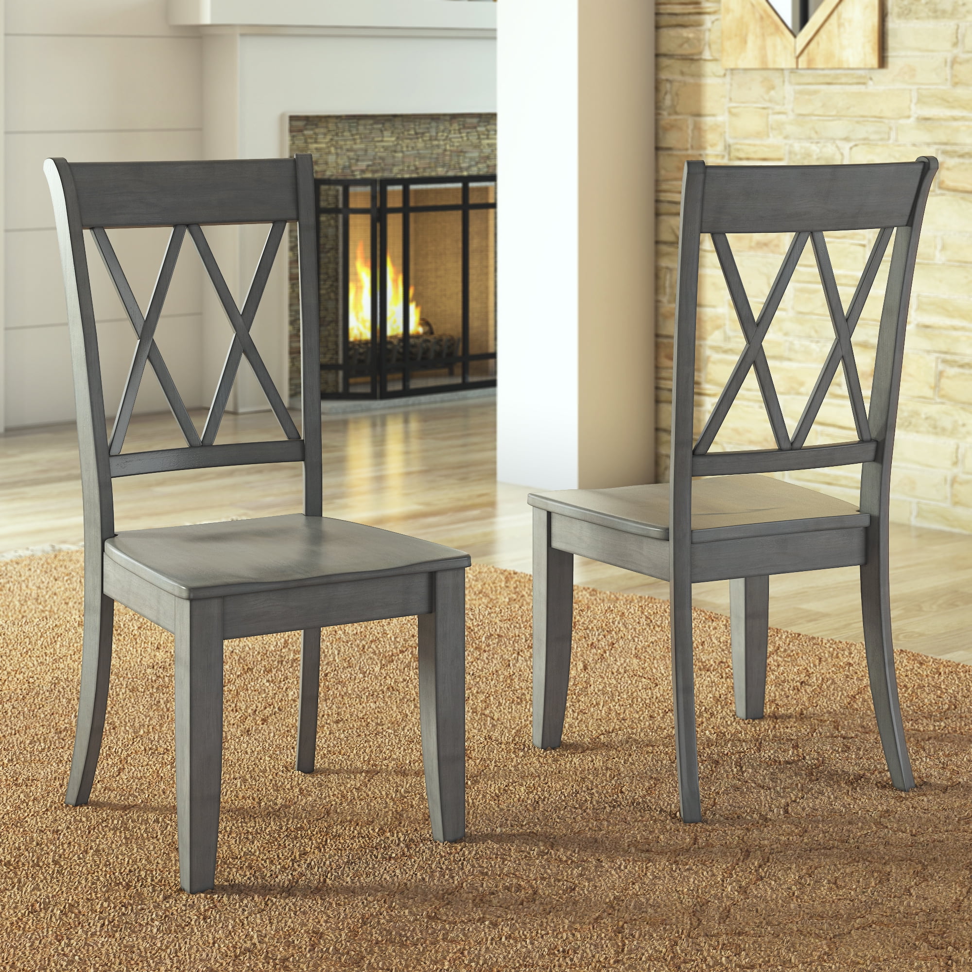 Weston Home Farmhouse Wood Dining Chair with Cross Back, Set of 2 ...
