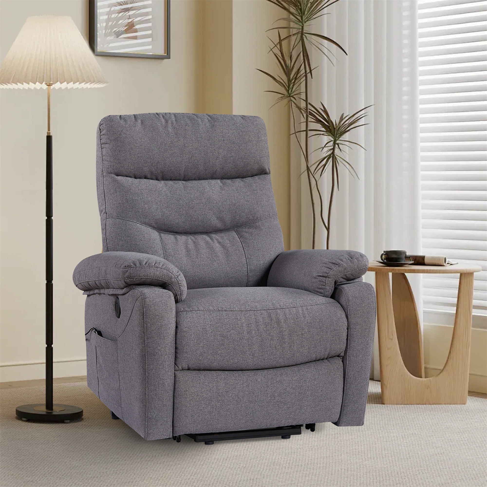 Aukfa Power Lift Recliner Chair with Massage&USB Port for Adult, 2 Side Pockets, Linen, Gray