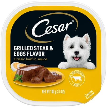 Cesar Classic Loaf In Sauce Grilled Steak & Eggs Dog Food, 3.5 Oz Easy Peel Tray