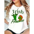 thumbnail image 1 of [Glossy Finish] Women's "Irish Princess" Clover Graphic T-Shirt - Casual Black Round Neck Short Sleeve, Comfortable Summer Top with Green Shamrock and Crown Design, Casual Attire|Graphic Tee, 1 of 6