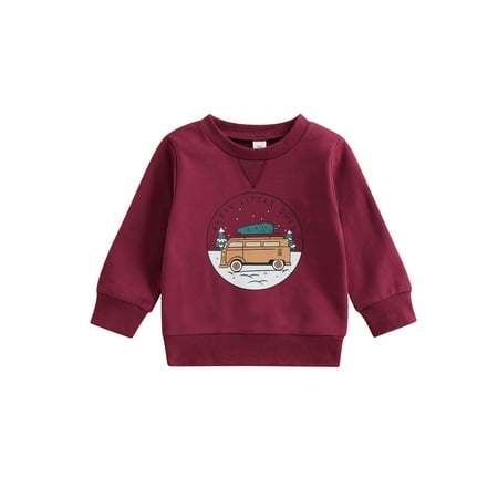 

sdghg Fashion Autumn Toddler Kids Baby Boys Girls Christmas Clothes Cartoon Cart Print Long Sleeve Pullover Sweatshirts Tops Outwear