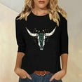 thumbnail image 3 of Perfectbot Women's Western 3/4 Sleeve Tees - Cow Skull Graphic Boho Blouses, Round Neck Tunic Tops, 3 of 4