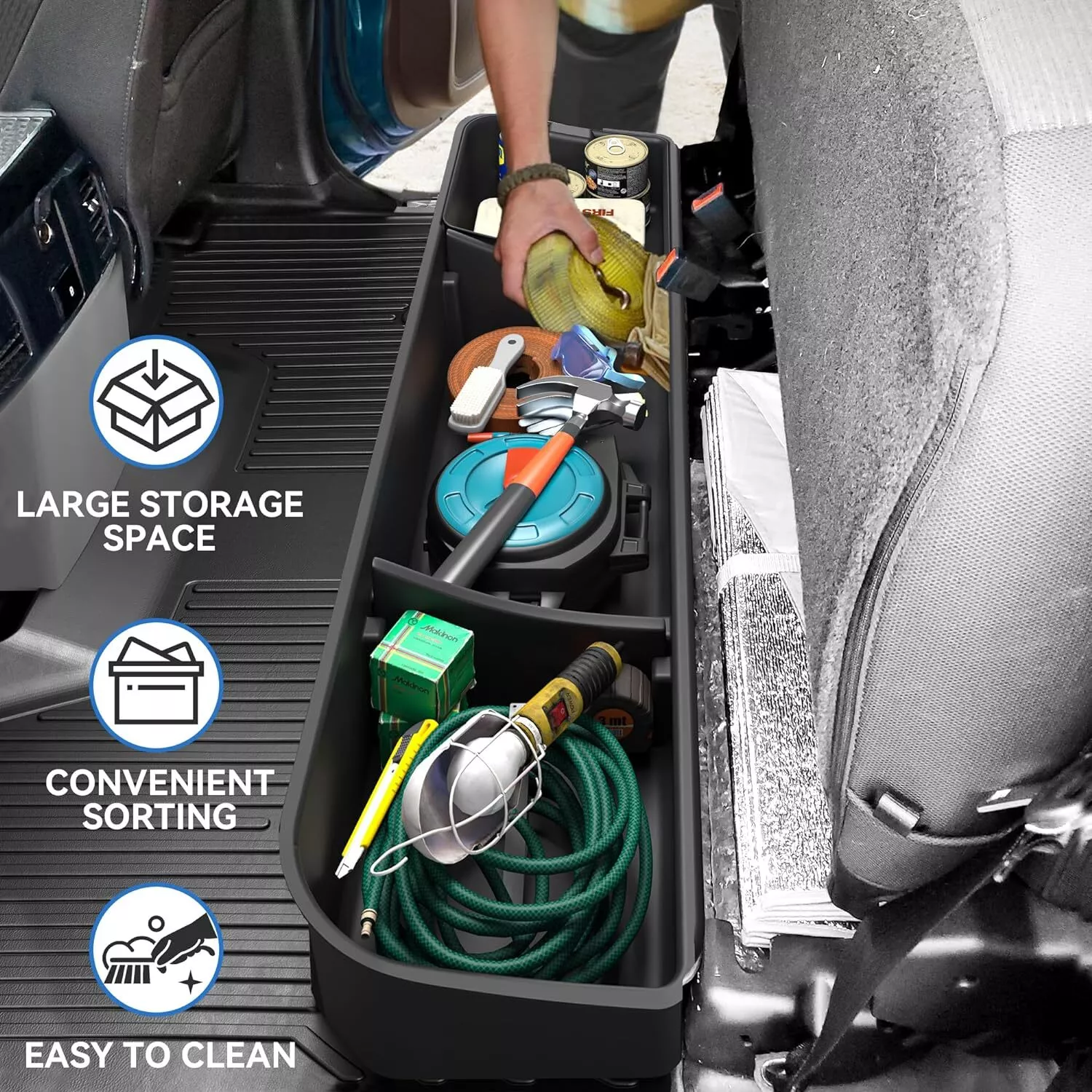 Ledkingdomus 3in1 Max Storage Under Seat Storage Box Fit Ford 2015-2025 F150 & 2017-2024 Super Duty SuperCrew/Crew Cab Underseat Storage Box for F-150 F250 F350 F450 F550