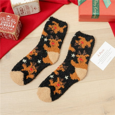 

keusn super cute warm plush soft print women s christmas ear socks socks winter socks