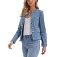 thumbnail image 4 of Denim Jacket for Women Peplum Hem Button Down Collarless Jean Jackets XS Light Blue, 4 of 6