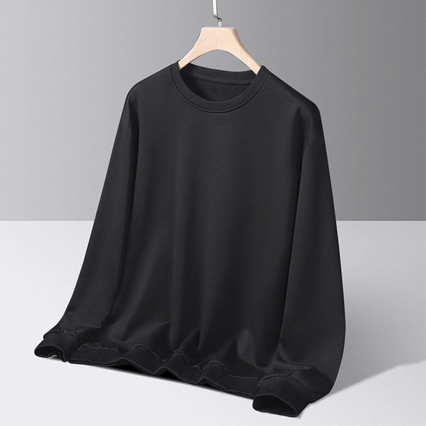 pstuiky camisas de manga larga para hombre, Blusas de cuello redondo, sueltas, informales, cómodas, lisas, de manga larga, para hombre top de hombre m