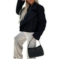 thumbnail image 2 of Female Crop Pea Coat Wool Blend Office Work Lapel Collar Short Winter Jacket Trench Coat, 2 of 7