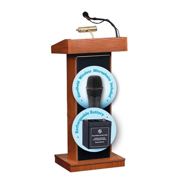 Oklahoma Sound M800X-CH-LWM-5 40W The Orator Lectern & Rechargeable Battery with Handheld Wireless Mic, Cherry