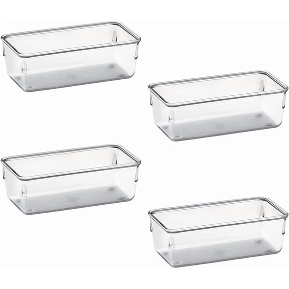 Acrimet Drawer Organizer Modular, Box Tray Storage Bins for Office, Home, Makeup, Kitchen, Junk Drawer ( 4 Pieces) (Clear Crystal Plastic)
