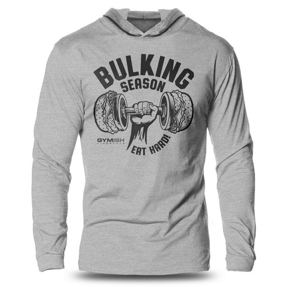 GYMISH Bulking Season Lightweight Long Sleeve Hooded T-Shirt for Men – Funny Gym Hoodie, Bodybuilding & Workout Apparel