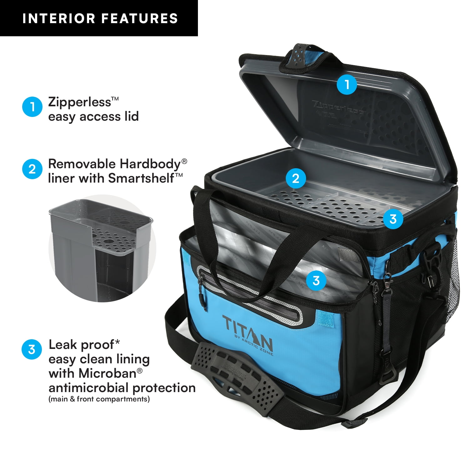 Titan by Arctic Zone 38-Can 25-Quart Iceless Zipperless Soft Cooler with Ice Blanket, Bright Blue