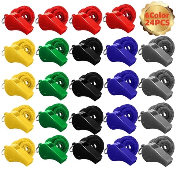 Sports Whistles Bulk, Loud Crisp Sound with Lanyard for Coaches, Referees, and Officials, Colorful, Plastic