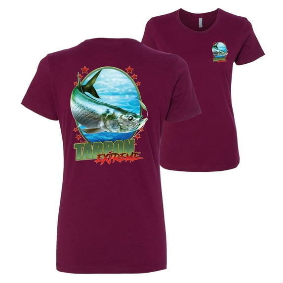 Tarpon Extreme Fishing Front and Back Womens Premium Graphic T-Shirt, Maroon, 3XL
