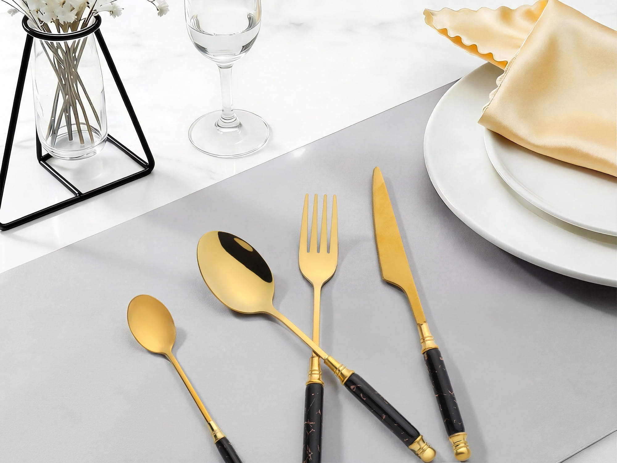 Unique Bargains 4Pcs Stainless Steel Flatware Set For 1 Black