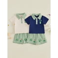 thumbnail image 3 of Loicainy Baby Toddler Boy Clothes 3 6 12 18 24 Months 2T 3T Short Sleeve Embroidery Shirt with Plaid Shorts Summer Outfit Set, 3 of 9