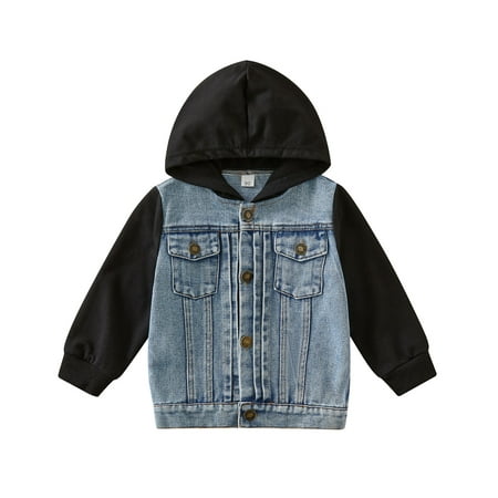

Toddler Baby Boy Hooded Jacket Long Sleeve Single-Breasted Denim Coat with Pockets 18M 24M 2T 3T 4T 5T 6T Kids Fall Casual Outwear