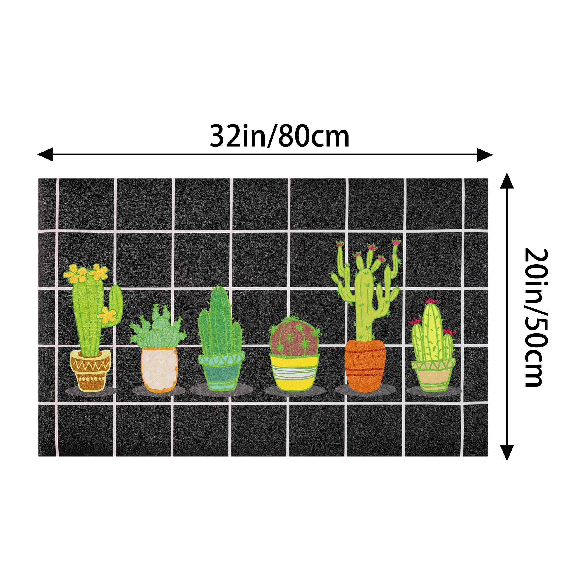 Unique Bargains Cactus Kitchen Rug Summer Farmhouse Decorations Black Pattern Runner Rugs Black 20" x 32"