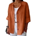 thumbnail image 5 of Endives Womens Linen Shirts Summer Button Down Shirt V Neck 3/4 Sleeve Tops Loose Vacation Beach Solid Color Blouses Womens Tops S-5XL, 5 of 5