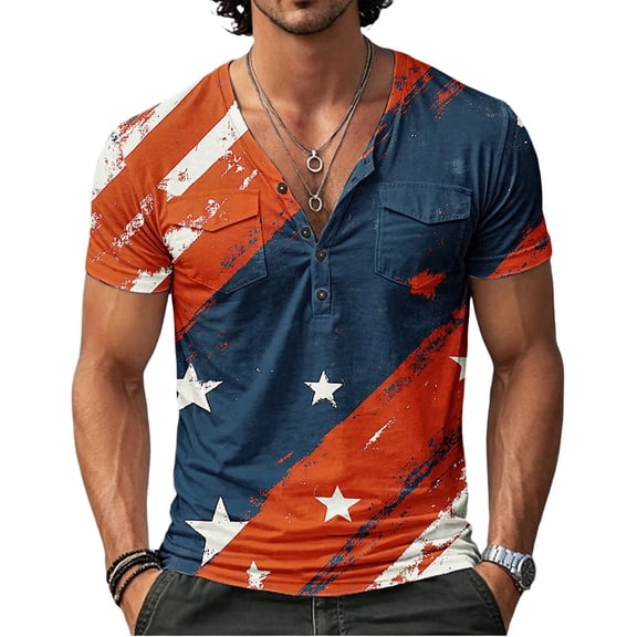 Guluxicc 4th of July Mens' T Shirt Short Sleeve V Neck T-Shirt