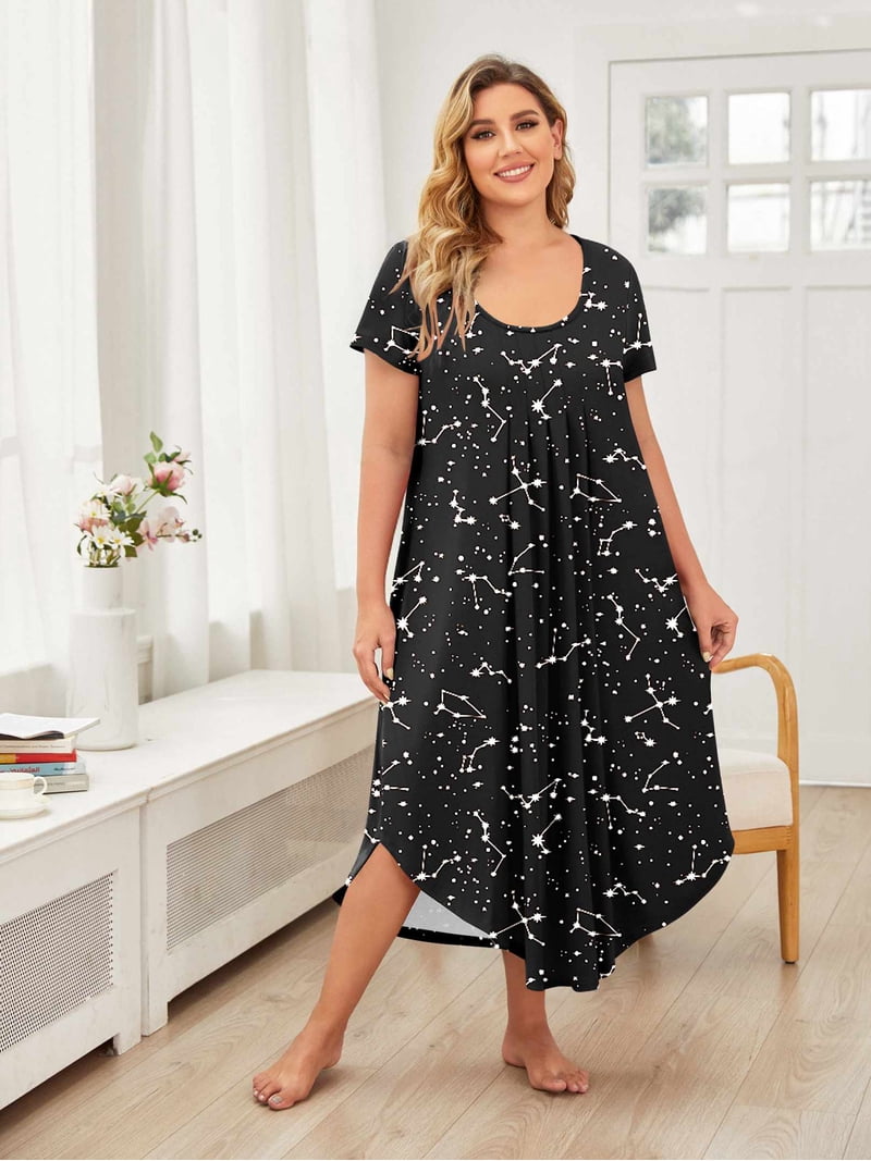 Ekouaer Long Nightgowns for Women Soft House Dress Pleated Front Nightshirt  Full Length Loungwear Tie