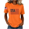 thumbnail image 2 of NTACZA Short Sleeve Going Out Tops for Women Crew Neck Usa American Flag Print Casual T‑Shirts Graphic Tees Festival Relaxed Fit Orange, 2 of 6