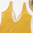 thumbnail image 6 of UTSJKR Women's Backless One Piece Swimsuit Sexy Deep V Neck Sleeveless Bathing Suits Solid Color Elastic Leotard Beachwear Yellow 4, 6 of 8