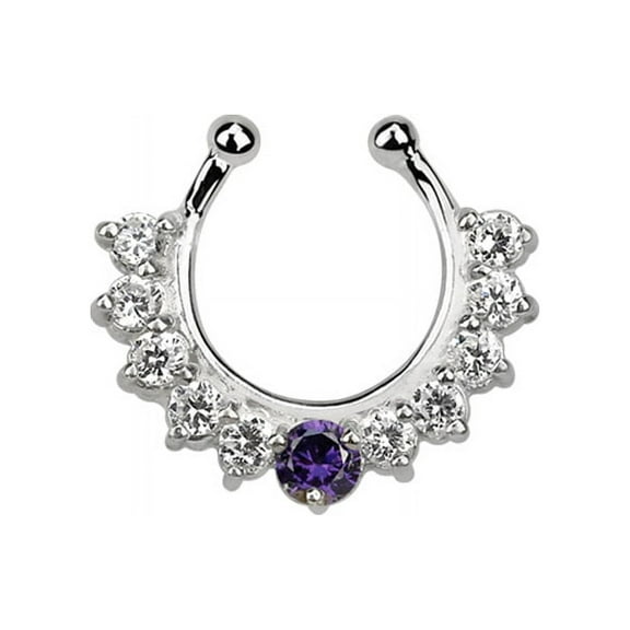 iJewelry2 Multi Clear and Lavender CZ Illusion No Piercing Septum Nose Ring in Sterling Silver 18 g