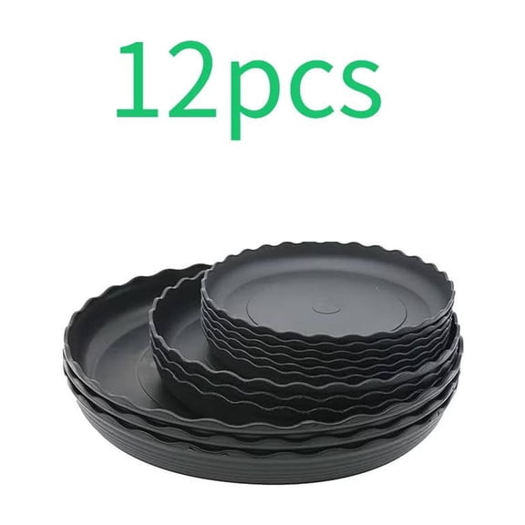 OFEFE 12Pcs Plant Saucers Set - 6, 8, 10 Inch Thick Plastic Plant Trays, Black Round Plant Pot Saucers for Indoor Outdoor Potted Plants, Durable Drip Catcher for Garden Flower Pots (15/20/26cm)