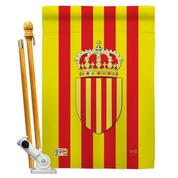 Breeze Decor BD-CY-HS-108183-IP-BO-D-US13-BD 28 x 40 in. Catalonia Flags of the World Nationality Impressions Decorative Vertical Double Sided House Flag Set with Pole Bracket & Hardware