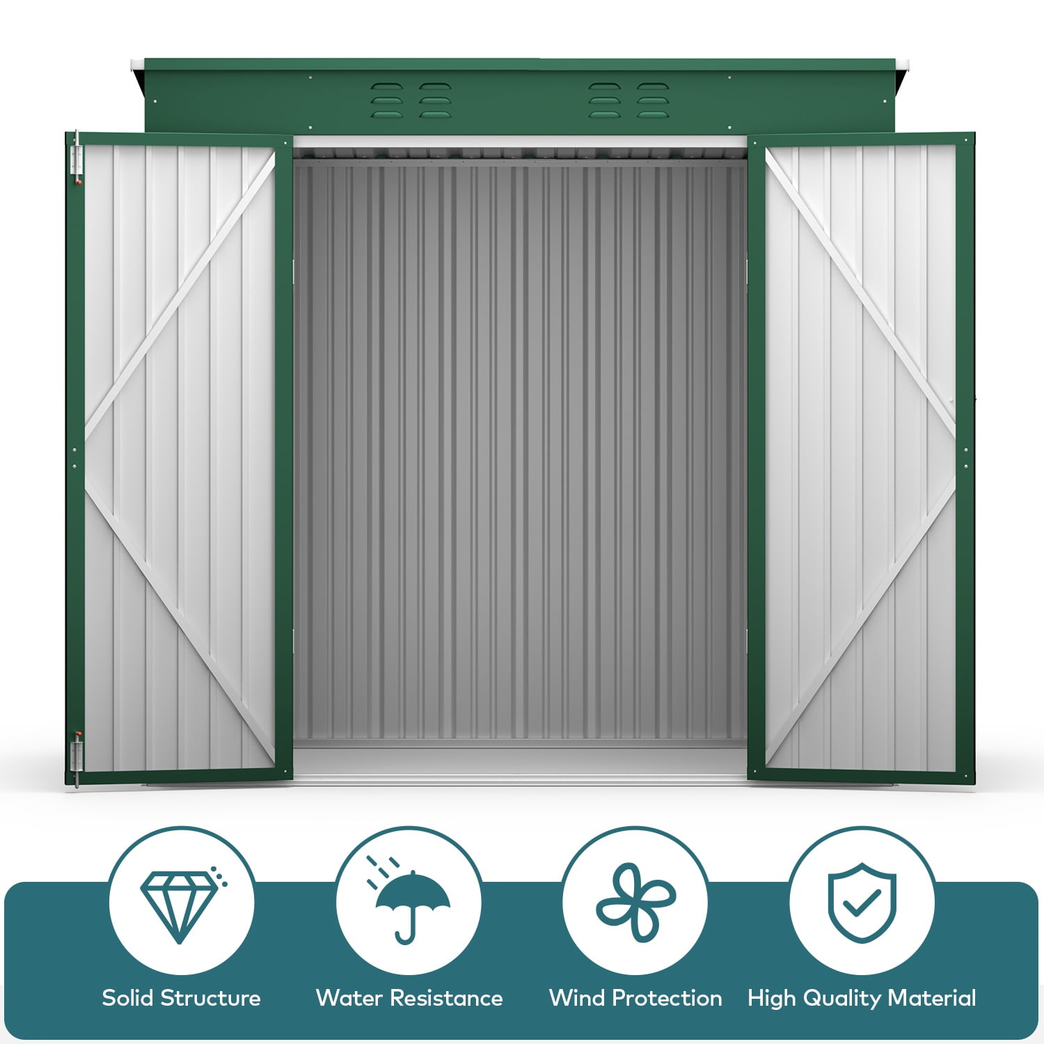 Lofka 6' x 4' Outdoor Storage Shed, Metal Garden Tool Storage Shed with Double Lockable Doors, Green