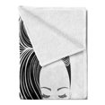thumbnail image 2 of Hair Salon Soft Flannel Fleece Throw Blanket, Minimalist Hand-drawn Lady with Curly Hair and Long Eyelashes, Cozy Plush for Indoor and Outdoor Use, 70" x 90", Dark Coral Black, by Ambesonne, 2 of 5