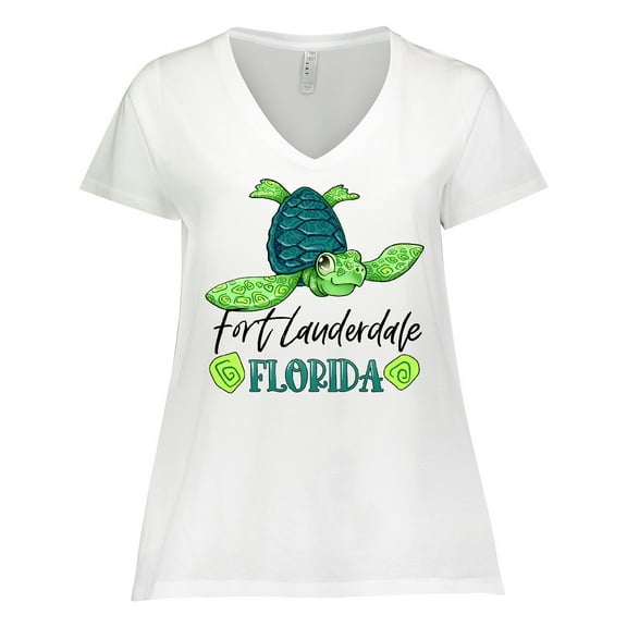 Inktastic Fort Lauderdale, Florida Happy Sea Turtle Women's Plus Size V-Neck T-Shirt